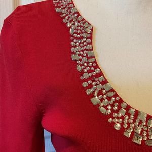 Cable and Gauge red sweater with rynstones #Swiftie